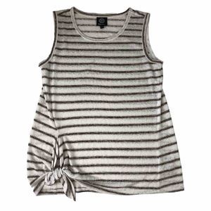 Bobeau Knit Top Womens Small Sleeveless Ivory Brown Stripes Tie Nautical Summer